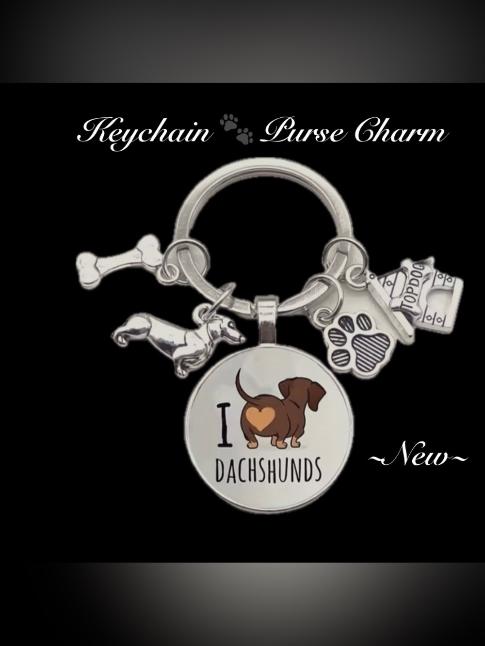Dachshund Keychain Purse Charm “I ♥️ Dachshunds” 🐾🆕🐾 W/Paw Print Jewelry Bag